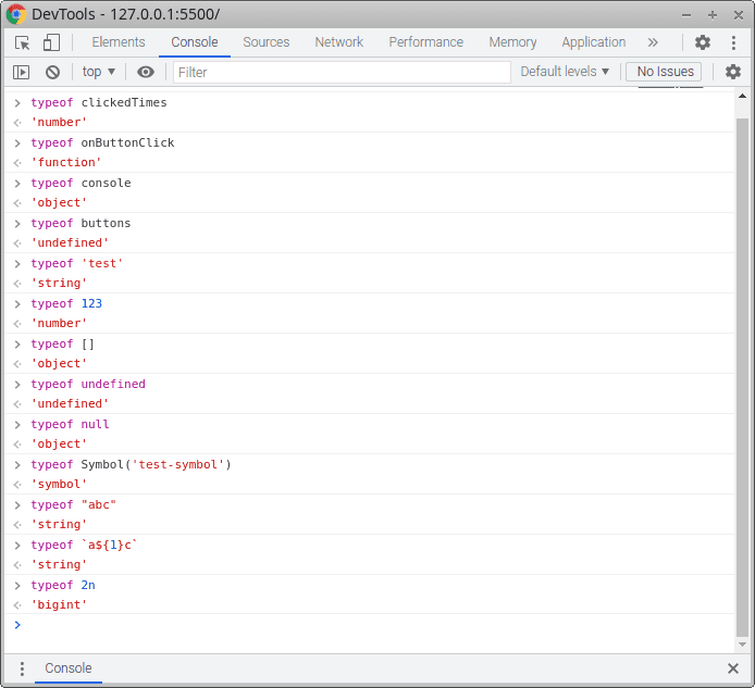 typeof console results