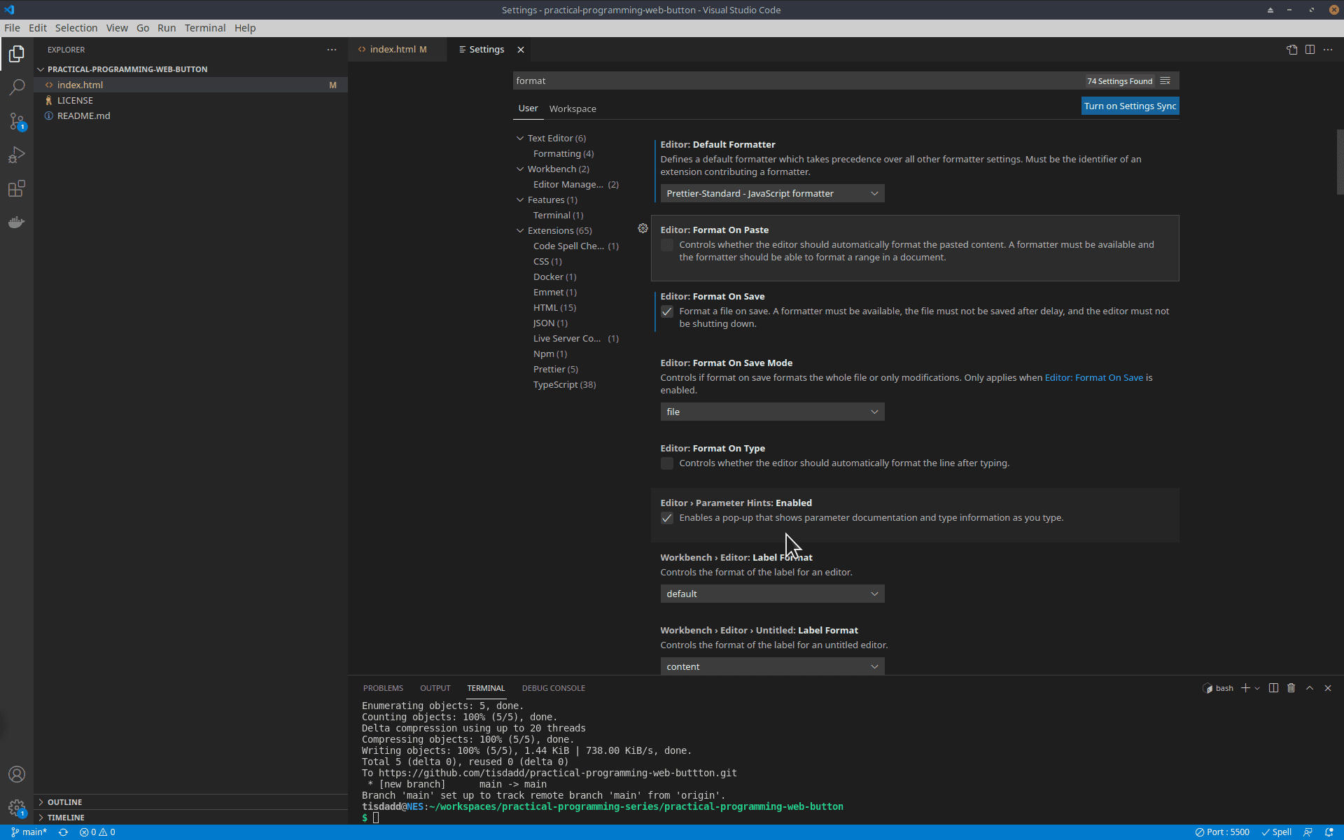 Formatting Settings